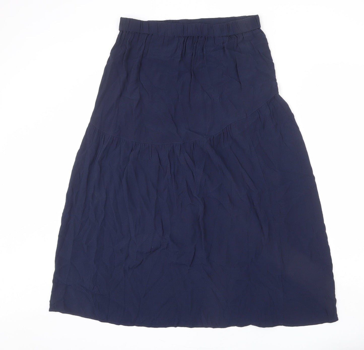 Marks and Spencer Womens Blue Viscose A-Line Skirt Size 12 - Front Slit, Button Detail