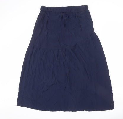 Marks and Spencer Womens Blue Viscose A-Line Skirt Size 12 - Front Slit, Button Detail
