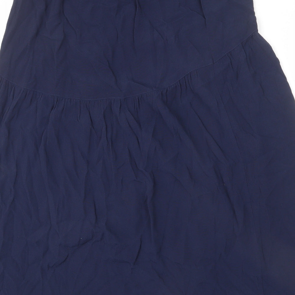 Marks and Spencer Womens Blue Viscose A-Line Skirt Size 12 - Front Slit, Button Detail