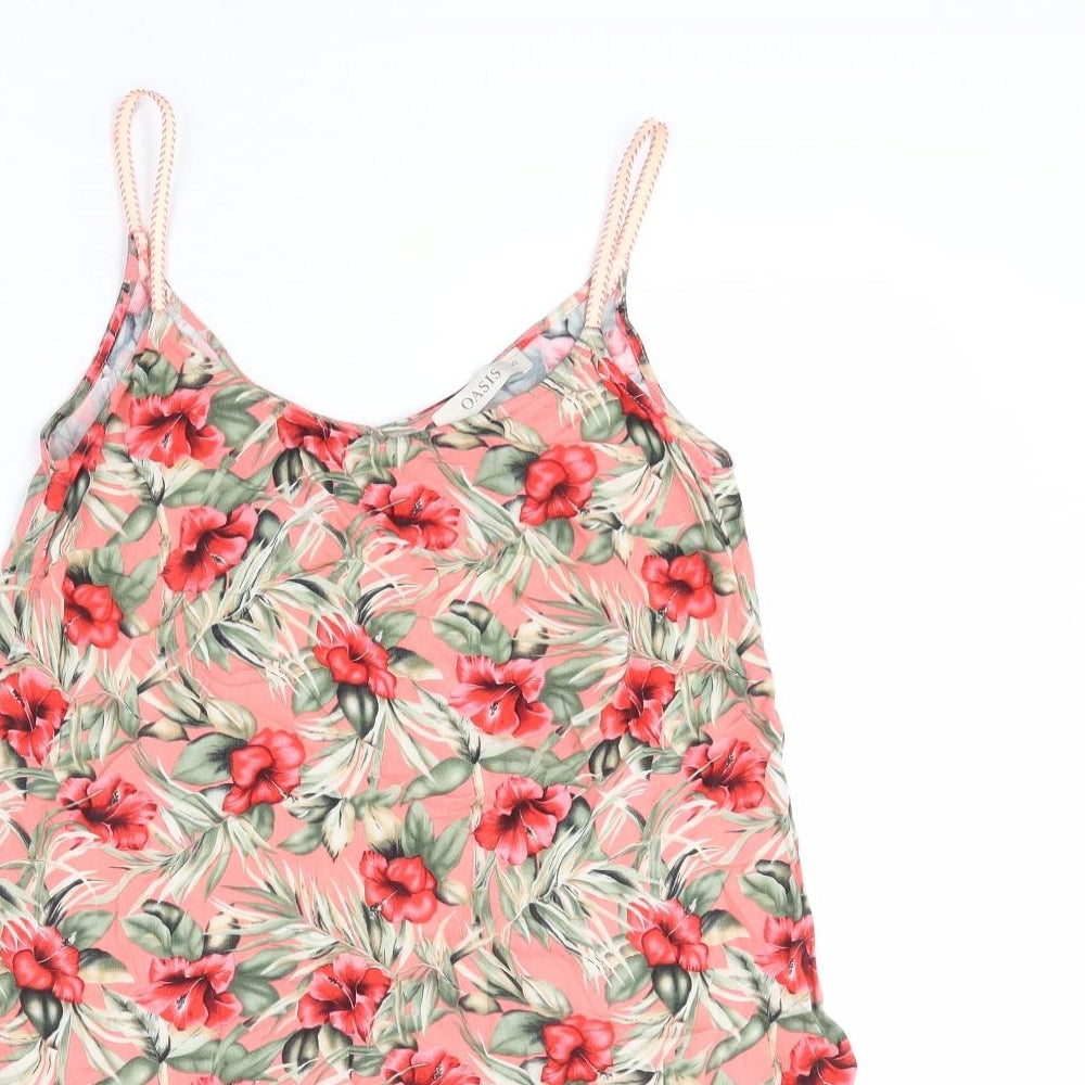 Oasis Womens Multicoloured Floral Viscose A-Line Size XS V-Neck Pullover - Hibiscus, Leaves, Flare Hem