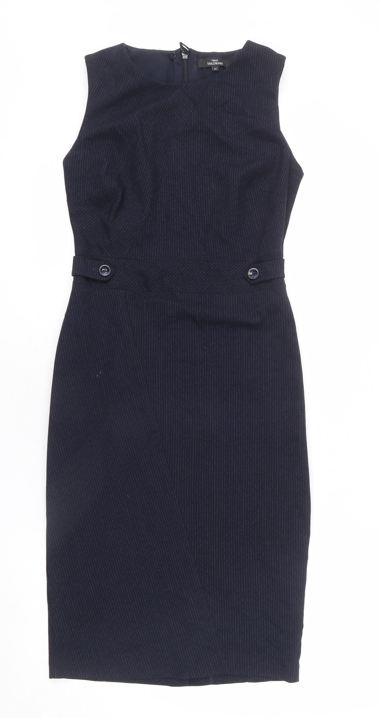 NEXT Womens Blue Striped Polyester Pencil Dress Size 6 Round Neck Zip - Slit