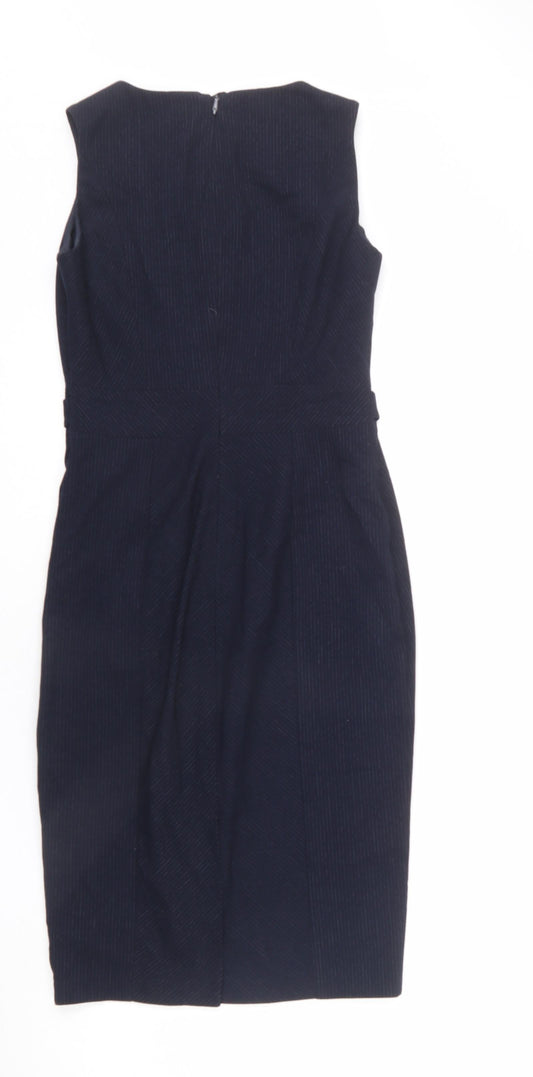 NEXT Womens Blue Striped Polyester Pencil Dress Size 6 Round Neck Zip - Slit