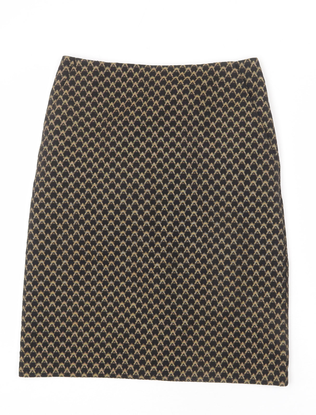 Marks and Spencer Womens Black Geometric Polyester A-Line Skirt Size 12 Zip