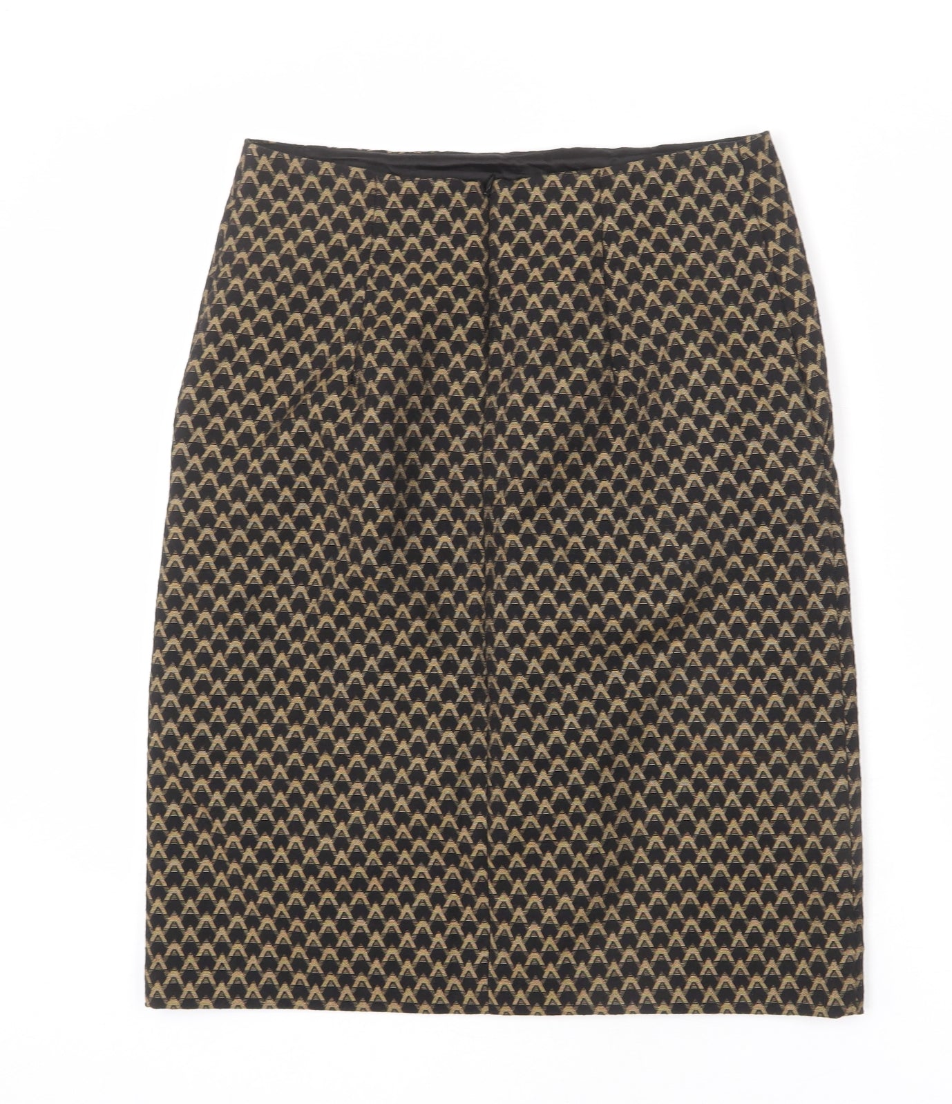 Marks and Spencer Womens Black Geometric Polyester A-Line Skirt Size 12 Zip