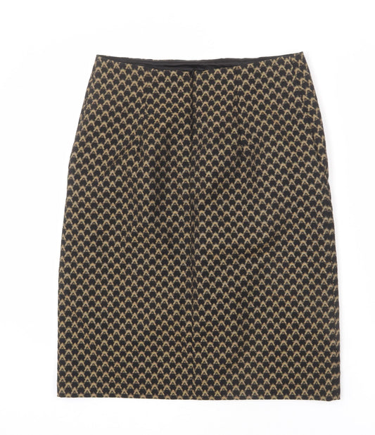 Marks and Spencer Womens Black Geometric Polyester A-Line Skirt Size 12 Zip