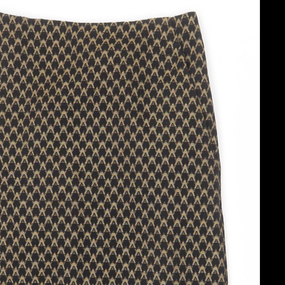 Marks and Spencer Womens Black Geometric Polyester A-Line Skirt Size 12 Zip