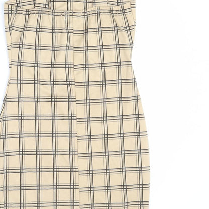 Select Womens Beige Plaid Polyester Bodycon Size 8 Square Neck Pullover