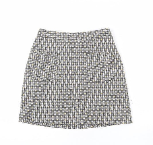 New Look Womens Multicoloured Geometric Polyester A-Line Skirt Size 8 Zip