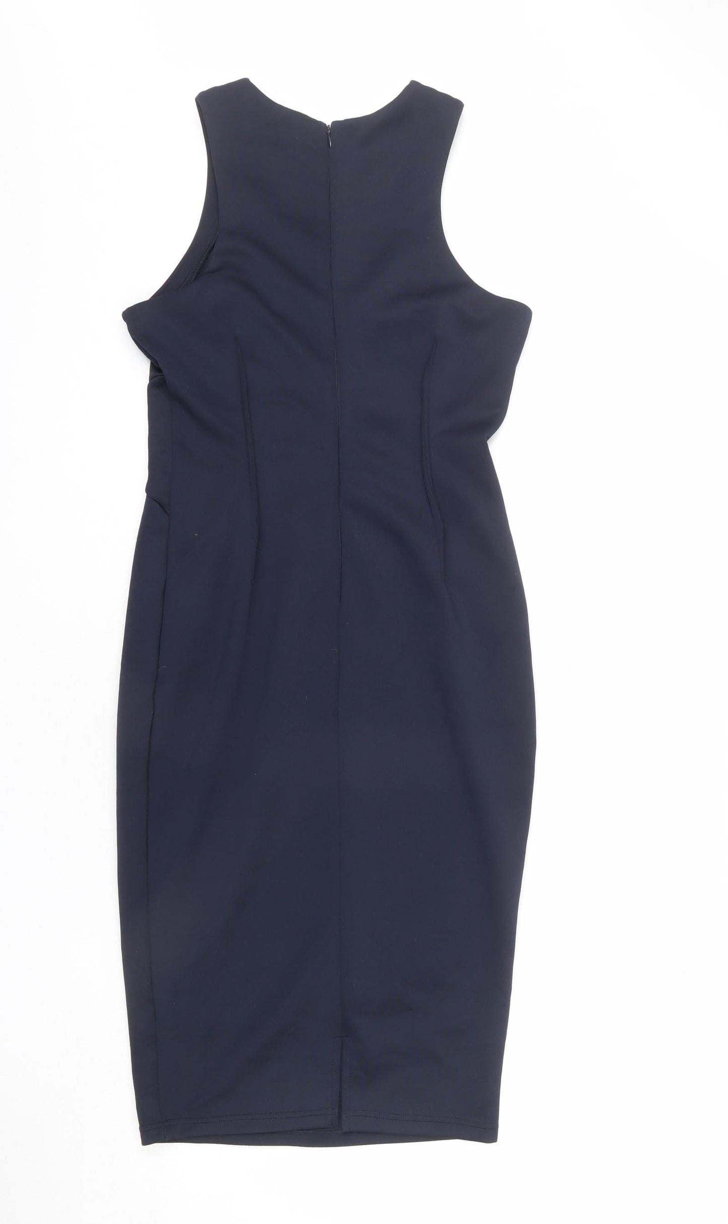 AX Paris Womens Blue Polyester Pencil Dress Size 12 Round Neck Zip - Pleats