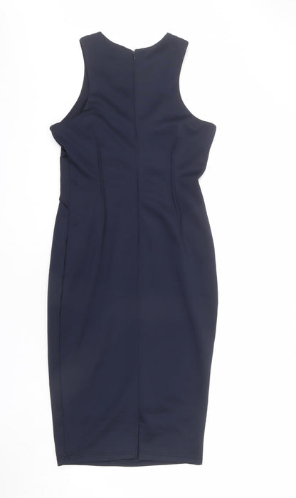 AX Paris Womens Blue Polyester Pencil Dress Size 12 Round Neck Zip - Pleats