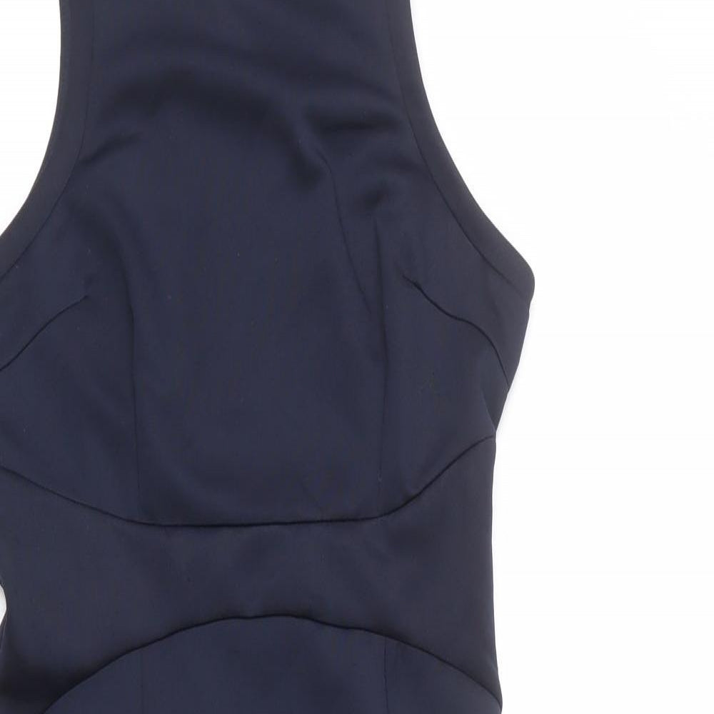 AX Paris Womens Blue Polyester Pencil Dress Size 12 Round Neck Zip - Pleats