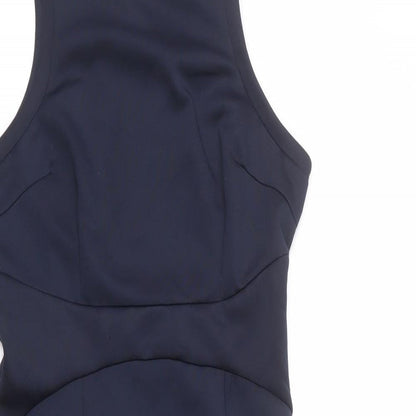 AX Paris Womens Blue Polyester Pencil Dress Size 12 Round Neck Zip - Pleats