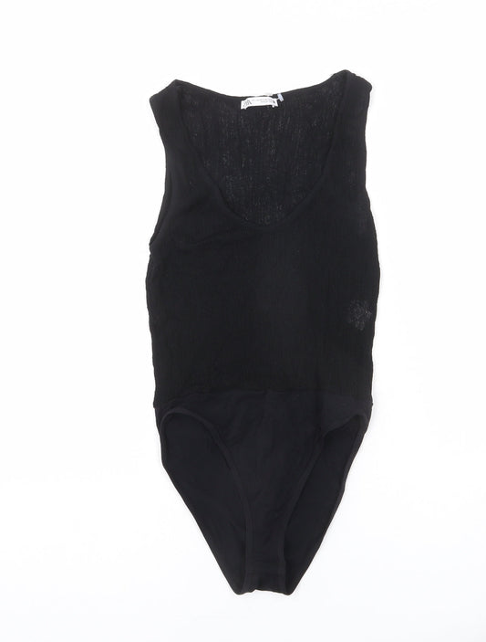 Zara Womens Black Polyamide Bodysuit One-Piece Size XS Snap