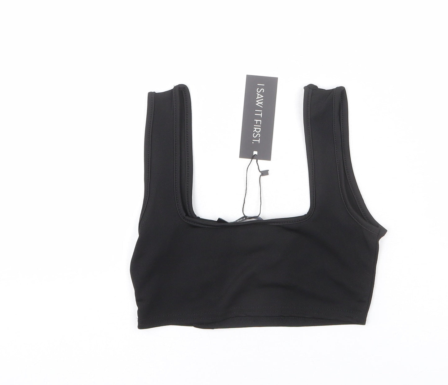 I SAW IT FIRST Womens Black Polyester Cropped Tank Size 6 Square Neck - Button Detail