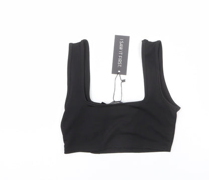 I SAW IT FIRST Womens Black Polyester Cropped Tank Size 6 Square Neck - Button Detail
