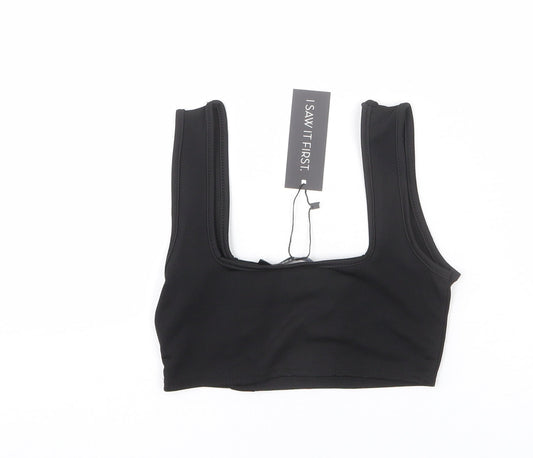 I SAW IT FIRST Womens Black Polyester Cropped Tank Size 6 Square Neck - Button Detail