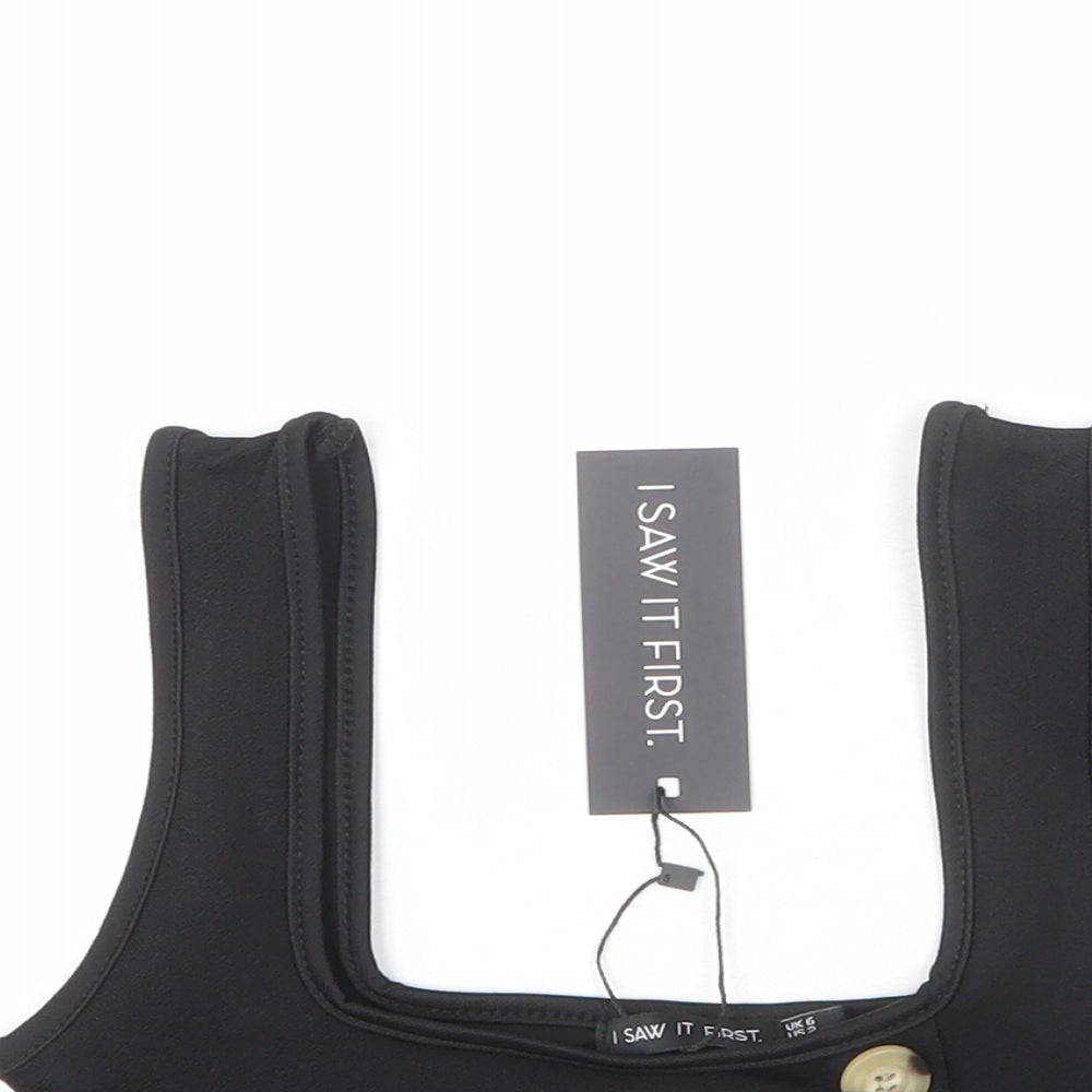 I SAW IT FIRST Womens Black Polyester Cropped Tank Size 6 Square Neck - Button Detail