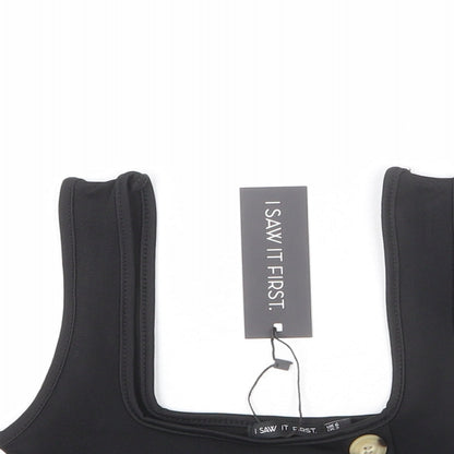 I SAW IT FIRST Womens Black Polyester Cropped Tank Size 6 Square Neck - Button Detail