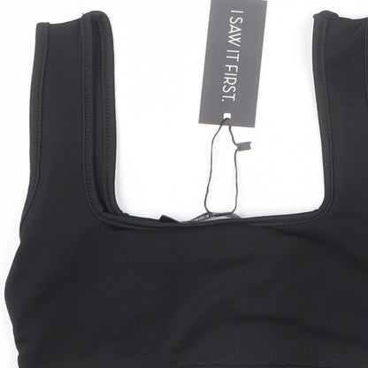 I SAW IT FIRST Womens Black Polyester Cropped Tank Size 6 Square Neck - Button Detail