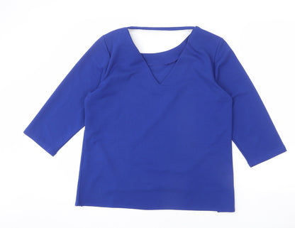 Girls On Film Womens Blue Polyester Basic Blouse Size 14 Round Neck - Asymmetric Hem