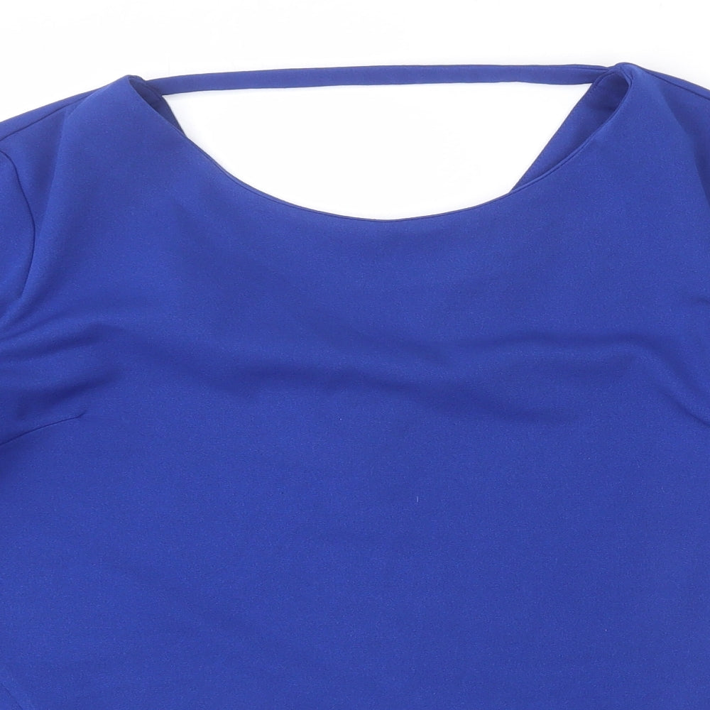 Girls On Film Womens Blue Polyester Basic Blouse Size 14 Round Neck - Asymmetric Hem
