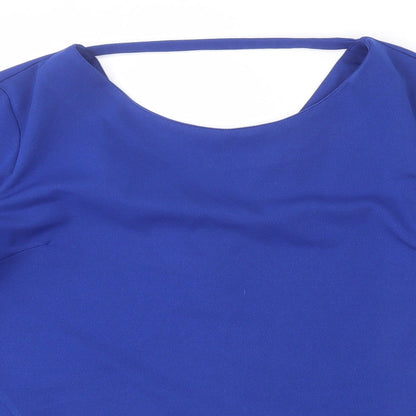 Girls On Film Womens Blue Polyester Basic Blouse Size 14 Round Neck - Asymmetric Hem