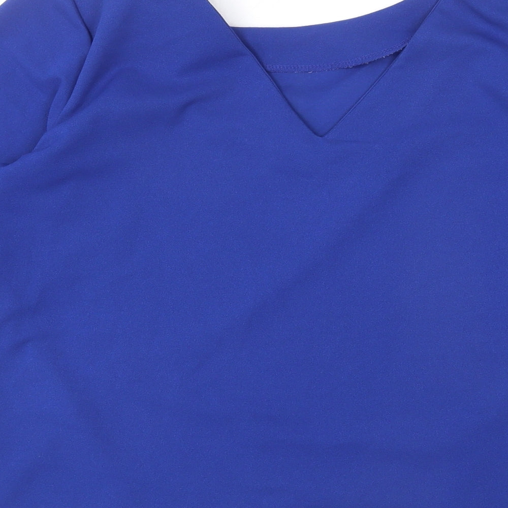 Girls On Film Womens Blue Polyester Basic Blouse Size 14 Round Neck - Asymmetric Hem