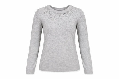 Warehouse Womens Grey Polyamide Jersey T-Shirt Size 10 Boat Neck - Gem Embellishments