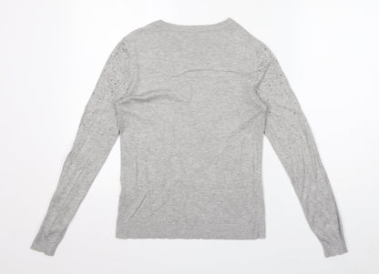Warehouse Womens Grey Polyamide Jersey T-Shirt Size 10 Boat Neck - Gem Embellishments