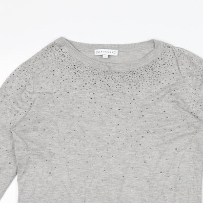 Warehouse Womens Grey Polyamide Jersey T-Shirt Size 10 Boat Neck - Gem Embellishments