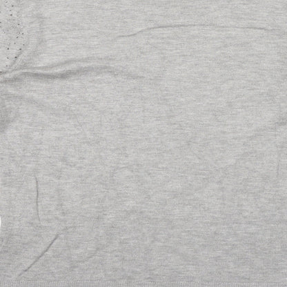 Warehouse Womens Grey Polyamide Jersey T-Shirt Size 10 Boat Neck - Gem Embellishments