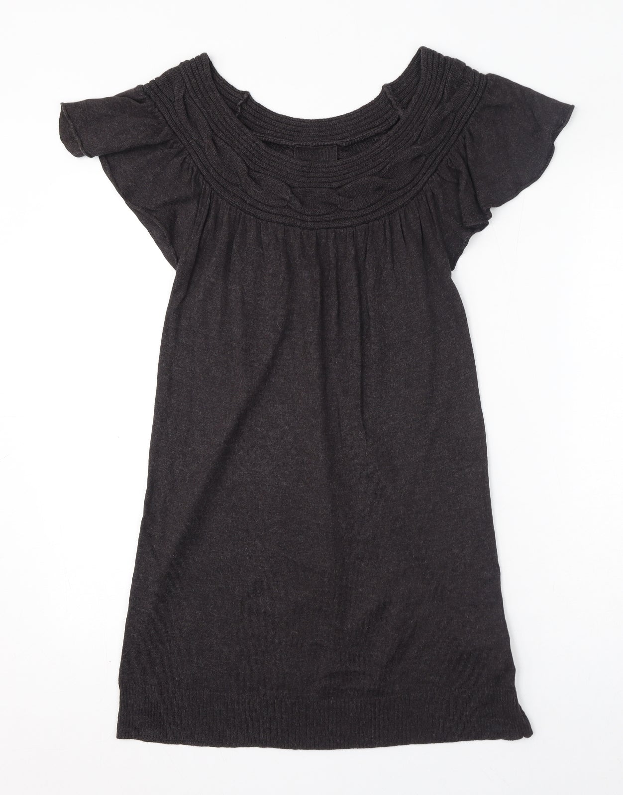 HOOCH Womens Grey Viscose Jumper Dress Size 12 Round Neck Pullover - Flared Shoulder, Cable Knit