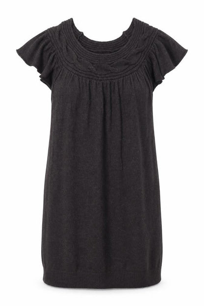 HOOCH Womens Grey Viscose Jumper Dress Size 12 Round Neck Pullover - Flared Shoulder, Cable Knit