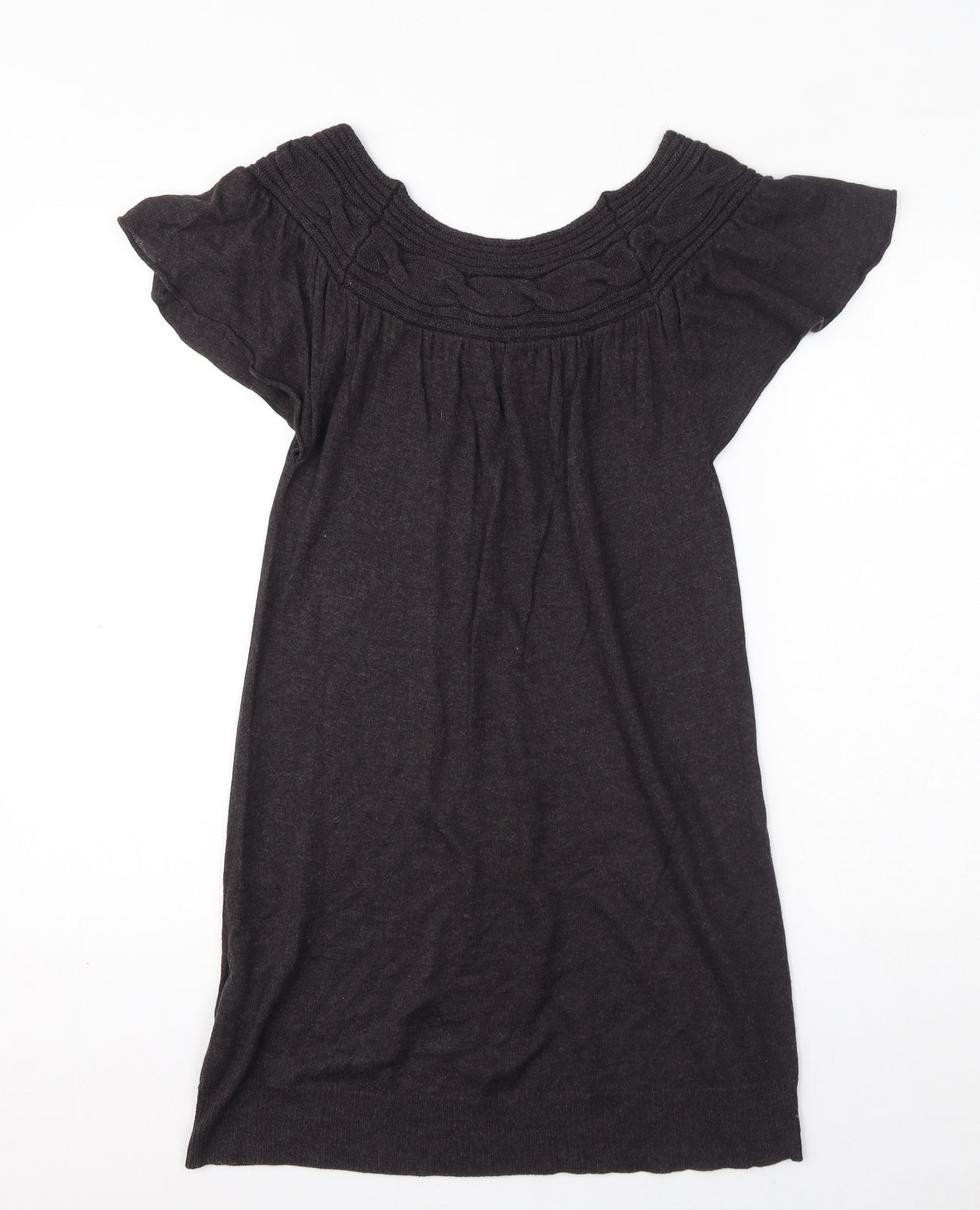 HOOCH Womens Grey Viscose Jumper Dress Size 12 Round Neck Pullover - Flared Shoulder, Cable Knit