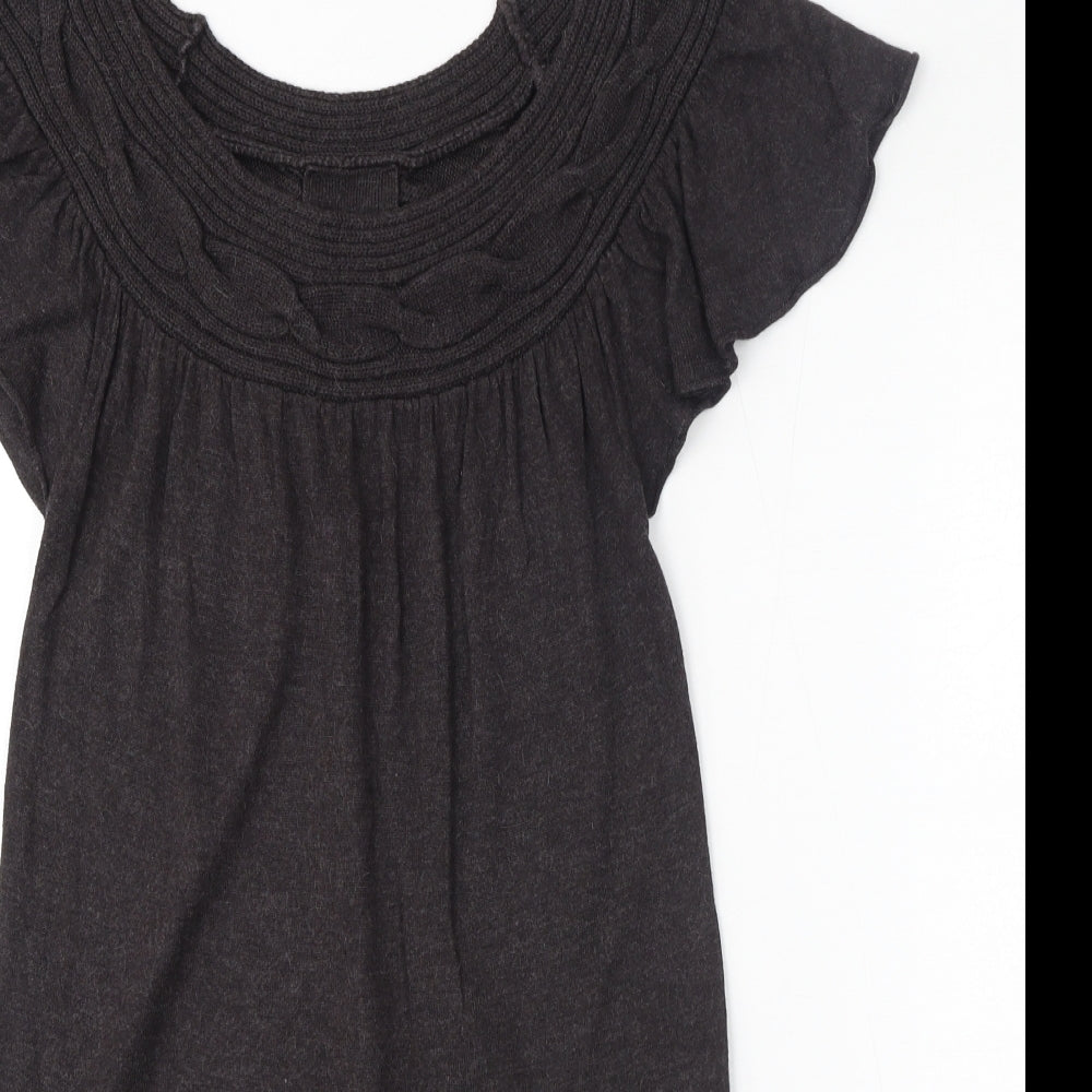 HOOCH Womens Grey Viscose Jumper Dress Size 12 Round Neck Pullover - Flared Shoulder, Cable Knit