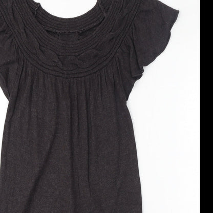 HOOCH Womens Grey Viscose Jumper Dress Size 12 Round Neck Pullover - Flared Shoulder, Cable Knit