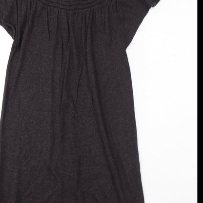 HOOCH Womens Grey Viscose Jumper Dress Size 12 Round Neck Pullover - Flared Shoulder, Cable Knit