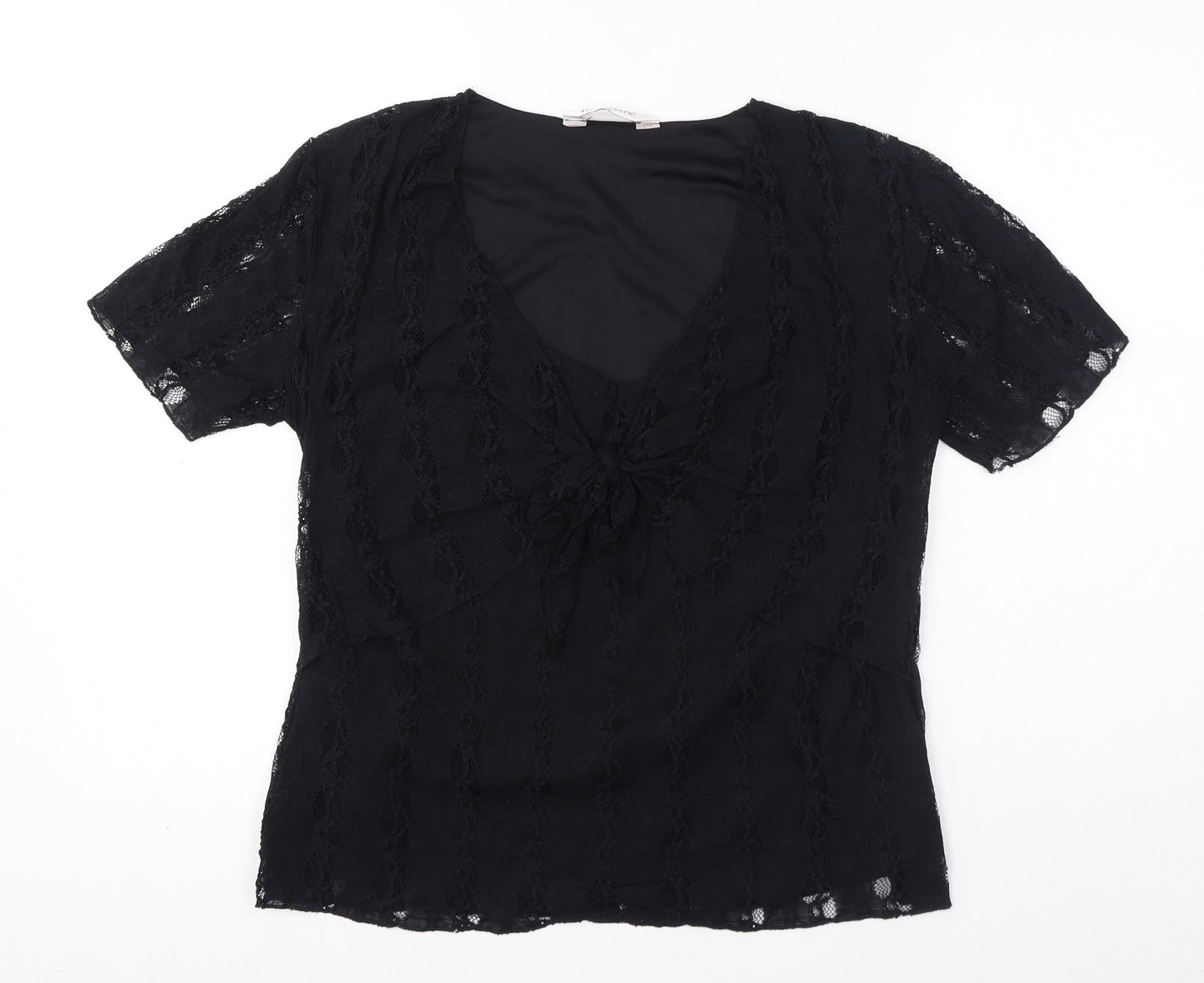 Bonmarché Womens Black Nylon Wrap T-Shirt Size M V-Neck - Lace