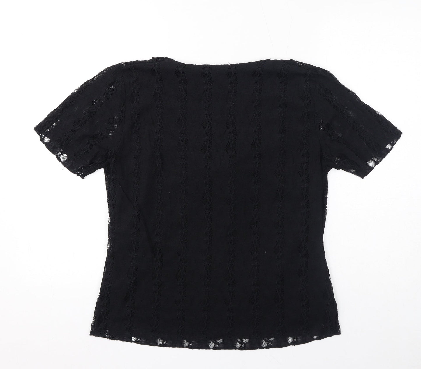Bonmarché Womens Black Nylon Wrap T-Shirt Size M V-Neck - Lace