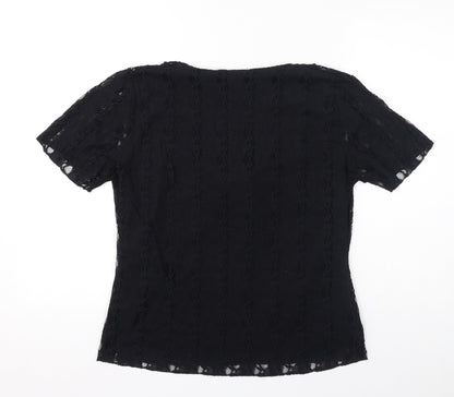 Bonmarché Womens Black Nylon Wrap T-Shirt Size M V-Neck - Lace