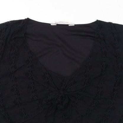 Bonmarché Womens Black Nylon Wrap T-Shirt Size M V-Neck - Lace