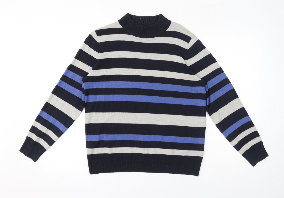 Classics Womens Blue Striped Acrylic Pullover Sweatshirt Size 12 Pullover