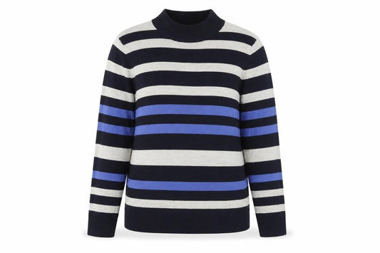 Classics Womens Blue Striped Acrylic Pullover Sweatshirt Size 12 Pullover