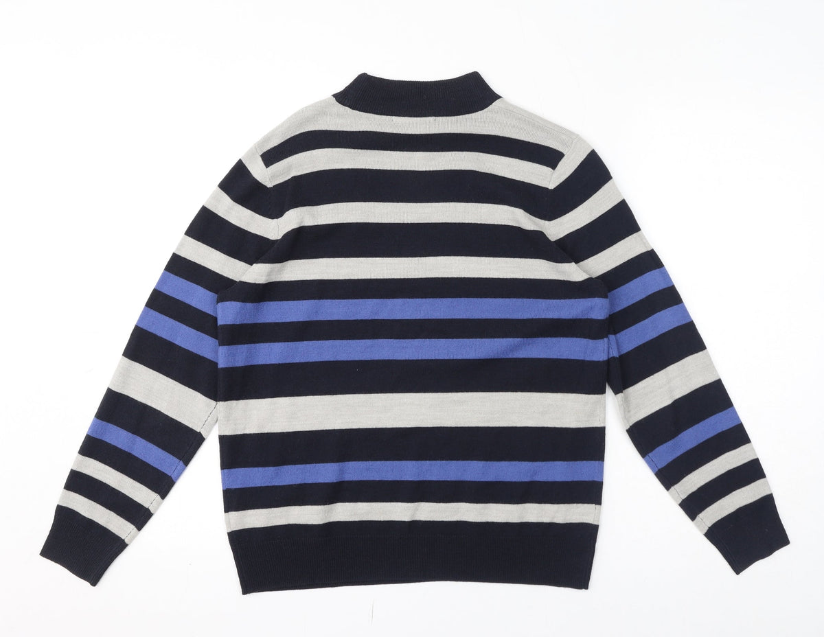 Classics Womens Blue Striped Acrylic Pullover Sweatshirt Size 12 Pullover