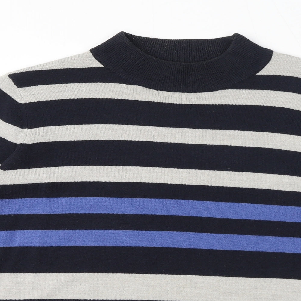 Classics Womens Blue Striped Acrylic Pullover Sweatshirt Size 12 Pullover