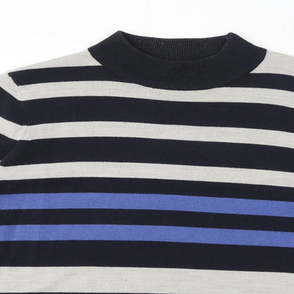 Classics Womens Blue Striped Acrylic Pullover Sweatshirt Size 12 Pullover
