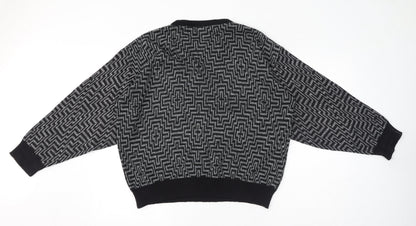 Barlow Fashion Womens Black Crew Neck Geometric Acrylic Pullover Jumper Size L