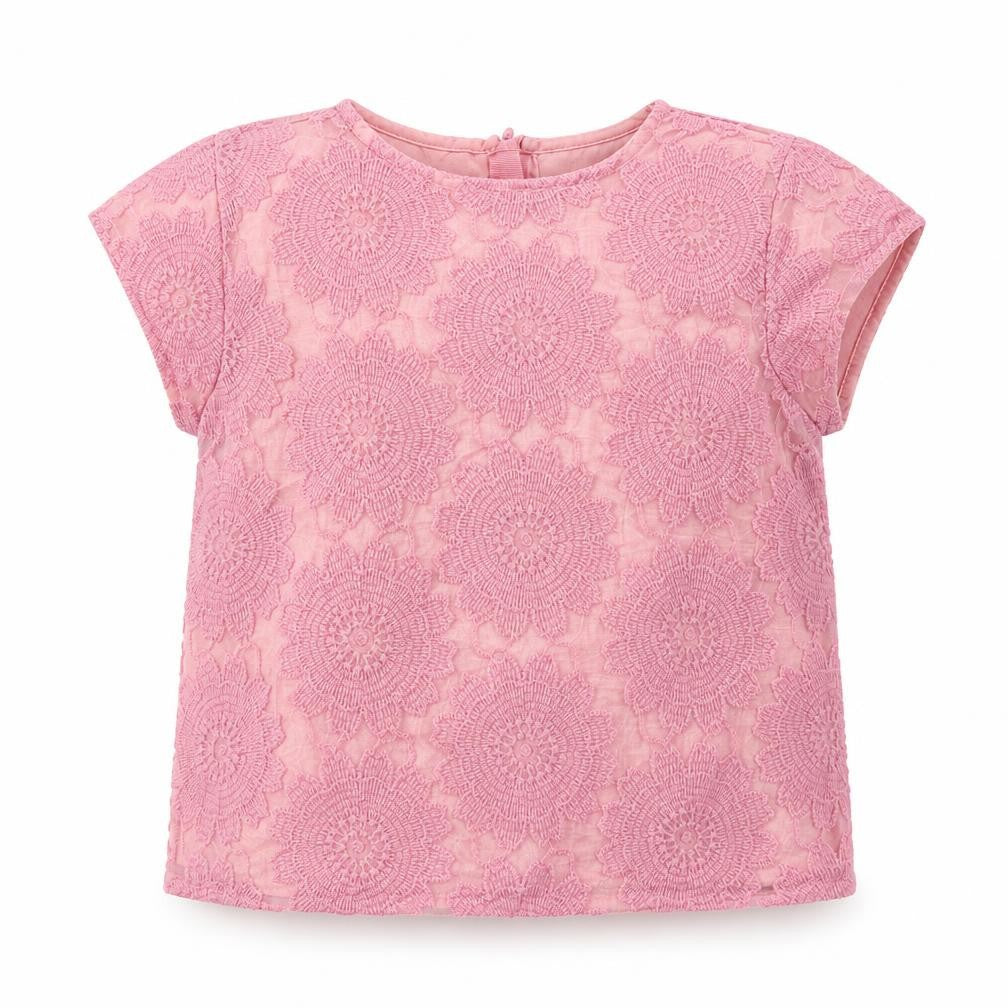 Front view of Autograph girls’ pink floral polyester basic t-shirt, size 6-7, years round neck zip