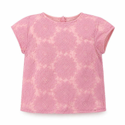 Front view of Autograph girls’ pink floral polyester basic t-shirt, size 6-7, years round neck zip