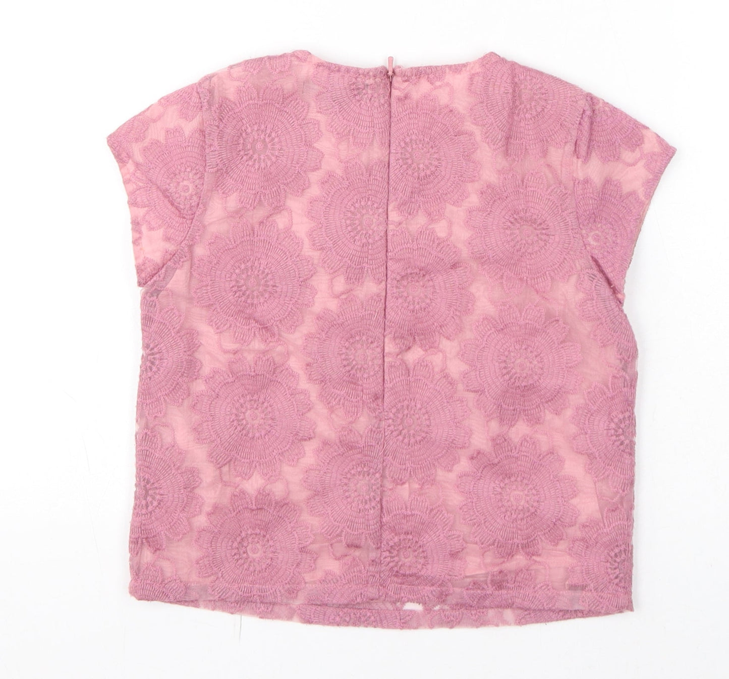 Autograph Girls Pink Floral Polyester Basic T-Shirt Size 6-7 Years Round Neck Zip